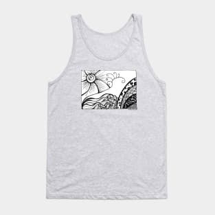 Ink drawing - Tangle Sun and Waves Tank Top